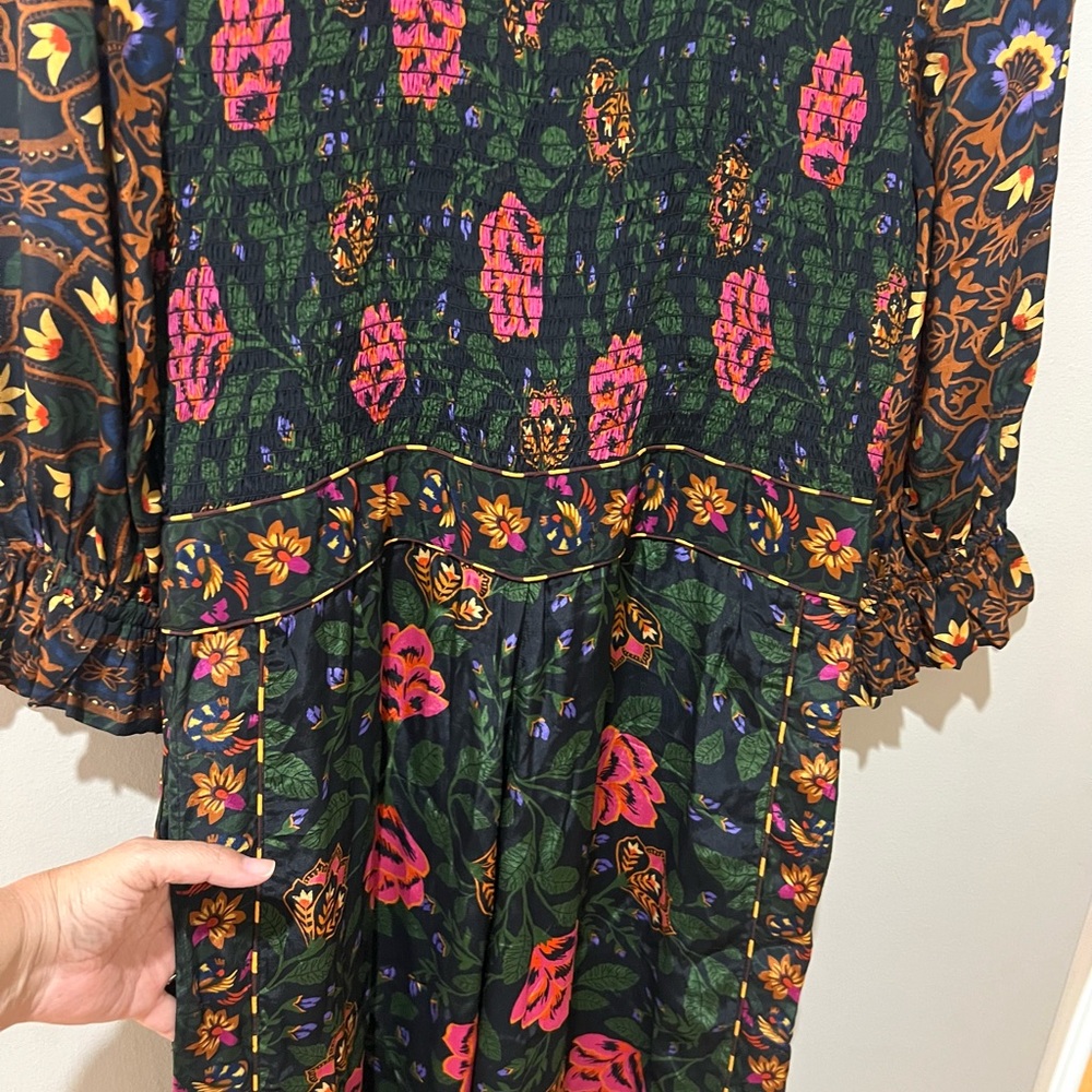 Farm Rio Jumpsuit Smoked Wide Leg 3/4 Sleeve Vibrant Florals Holidays SZ L EUC - Picture 8 of 11